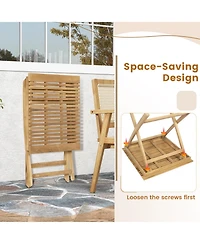 Gymax Set of 2 patio bistro table teak wood dining table outdoor square table