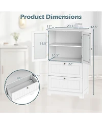 Gymax Bathroom Floor Storage Cabinet Freestanding Cupboard Pantry w/ 2 Drawers