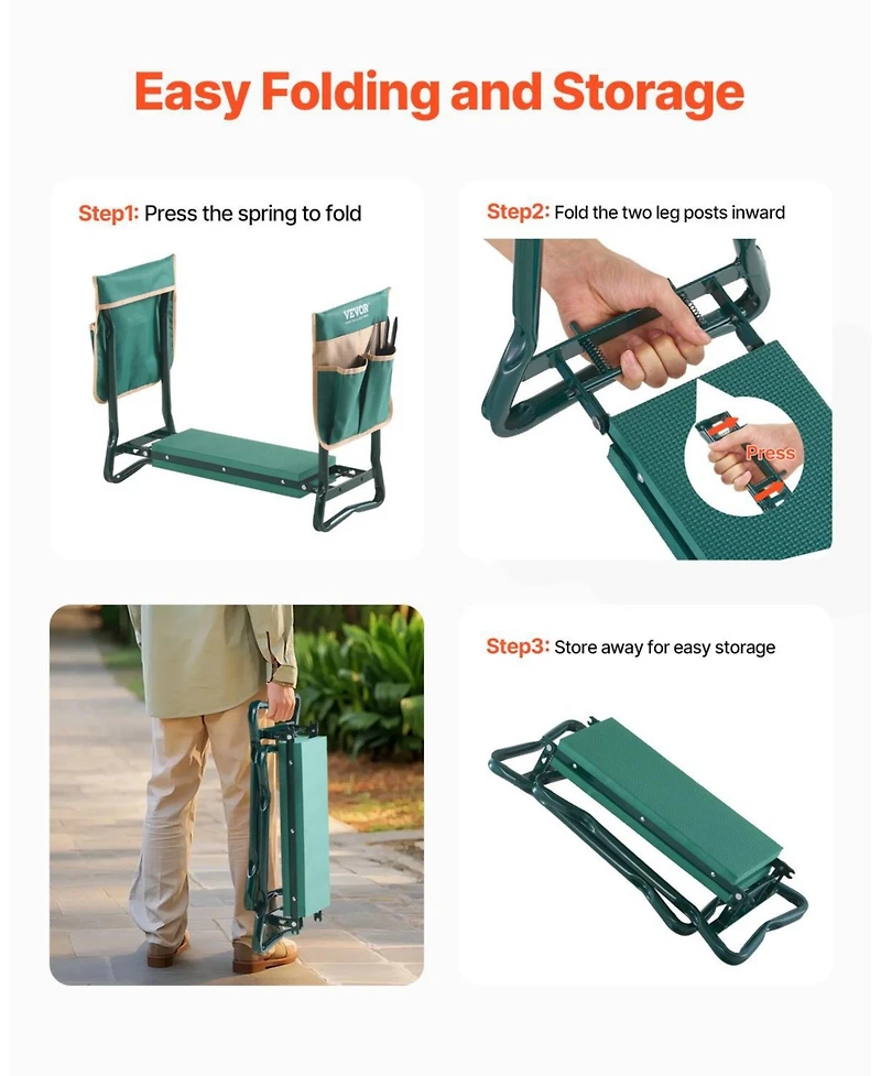 Slickblue Folding Garden Kneeler and Seat with 6" Eva Cushion, Heavy Duty Garden Bench
