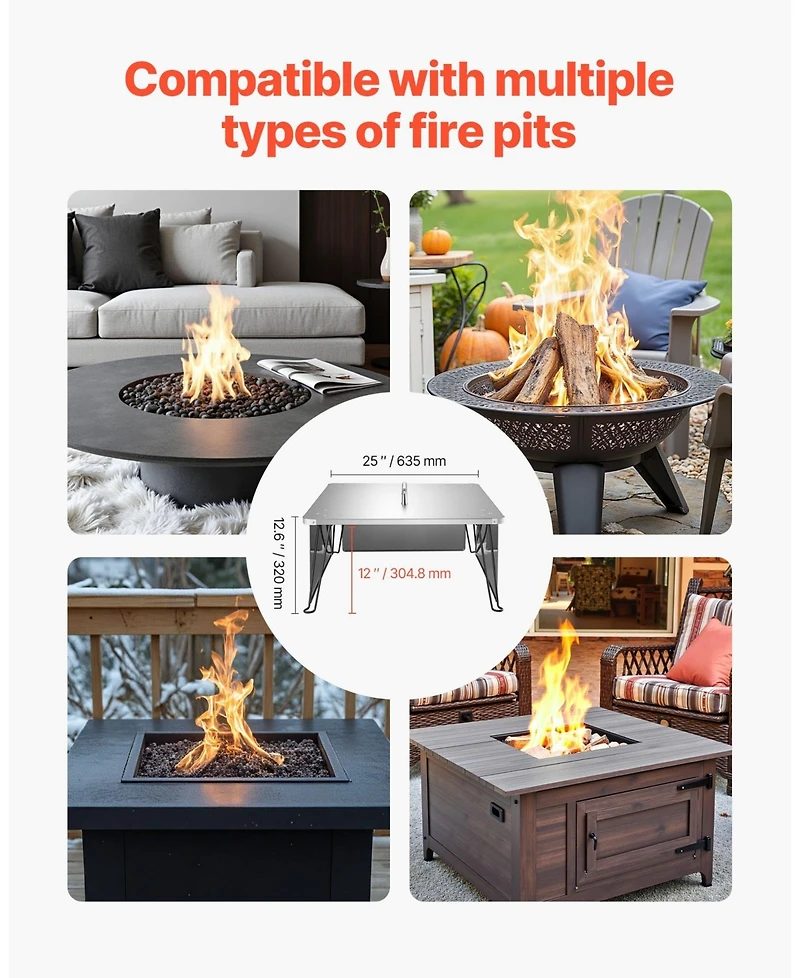 Slickblue Fire Pit Burner Cover Heat Deflector and Stainless Steel forOutdoor Use