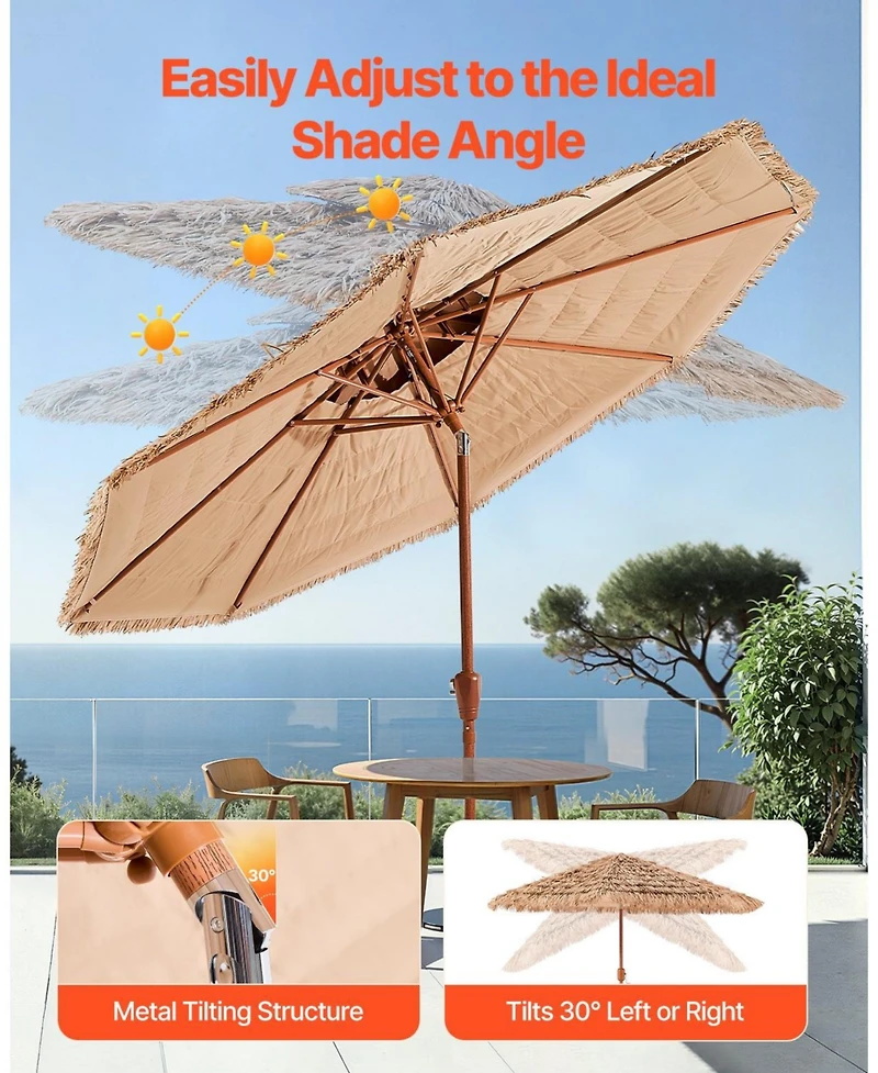 Slickblue Two Tier Tiki Thatched Patio Umbrella for Pool Garden or Beach Shade