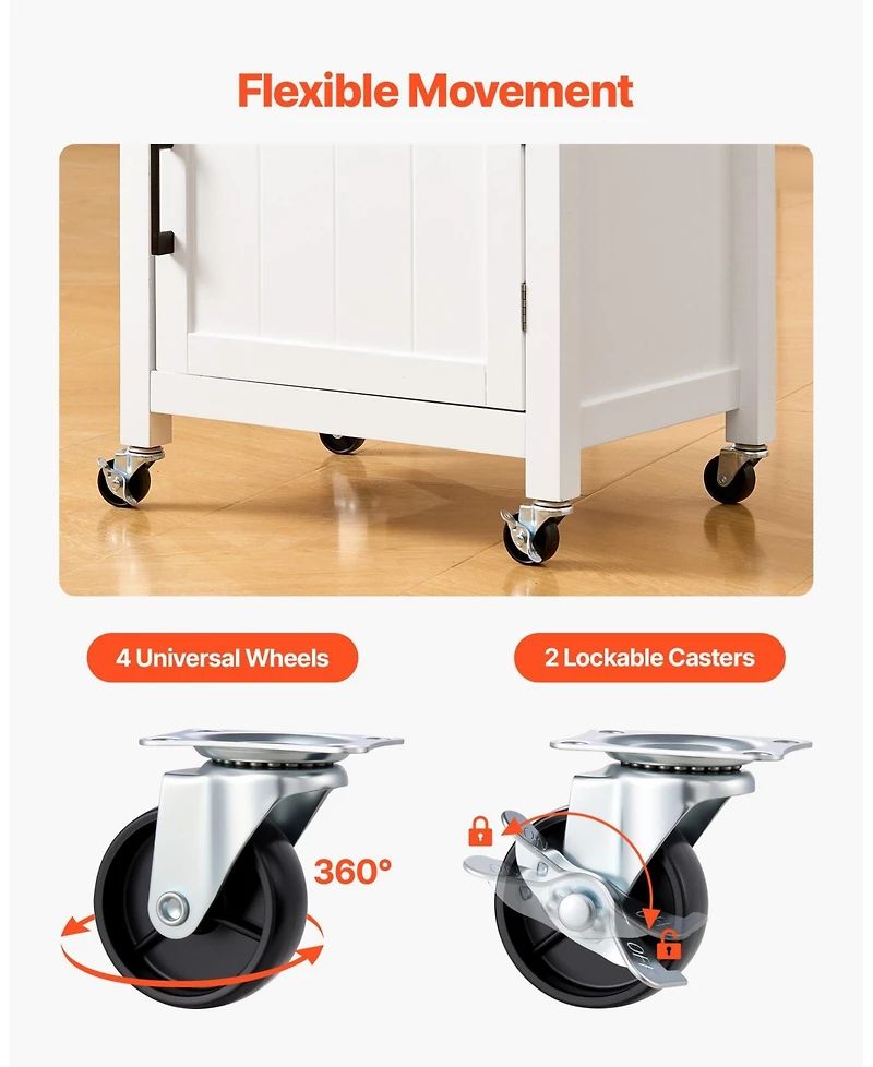 Slickblue Kitchen Island Cart with Rolling Storage Table and Single Door Cabinet