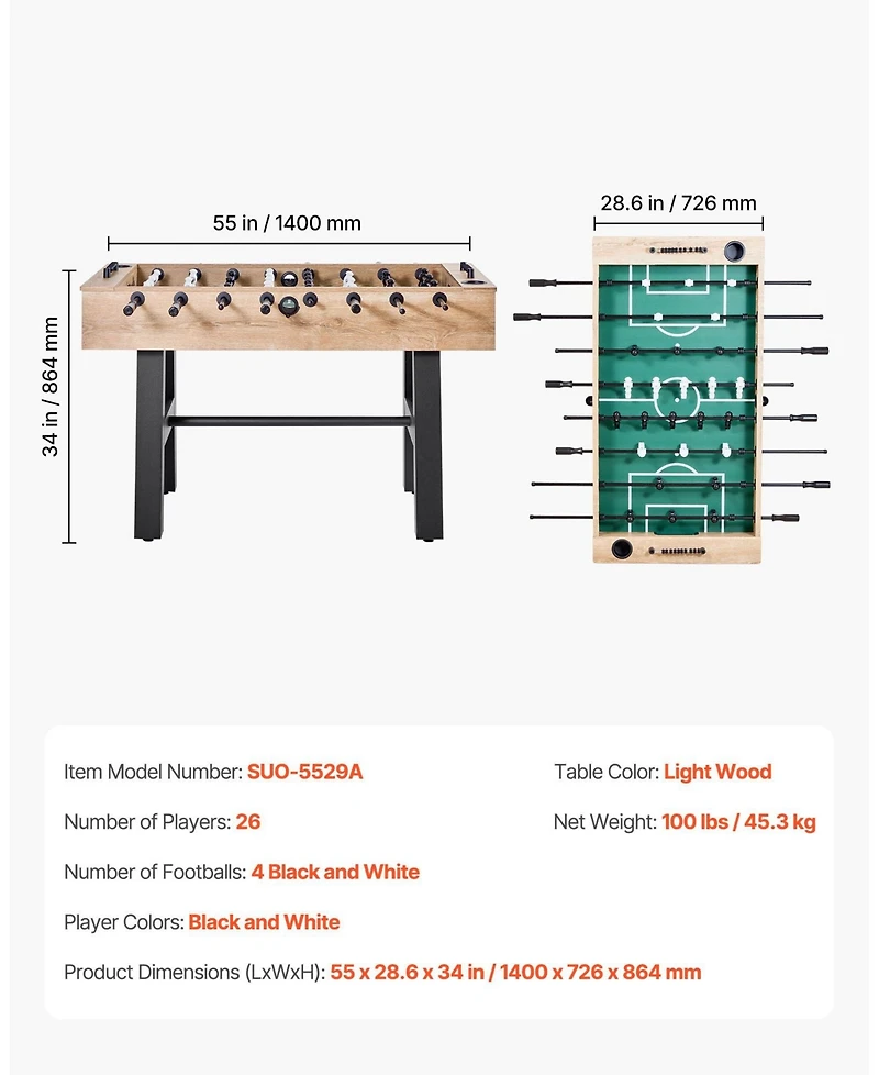 Slickblue Foosball Soccer Game Table Standard Size for Indoor Home or Game Room