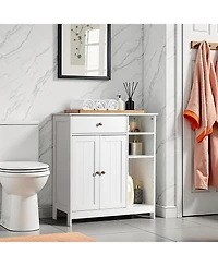 Slickblue Double-Door Bathroom Cabinet with Adjustable Panels, Drawer, and Side Shelves
