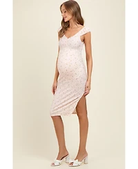 Pinkblush Maternity Pink Floral Ditsy Cap Sleeve Side Slit Midi Dress