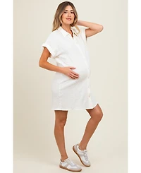 Pinkblush Ivory Textured Short Sleeve Button Down Maternity Shirt Dress