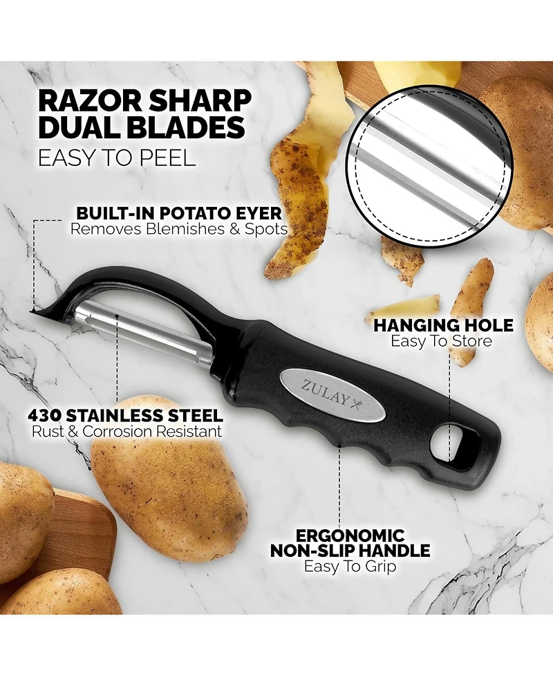 Swivel Vegetable Peeler with Razor Sharp Stainless Steel Blades and Blemish Remover