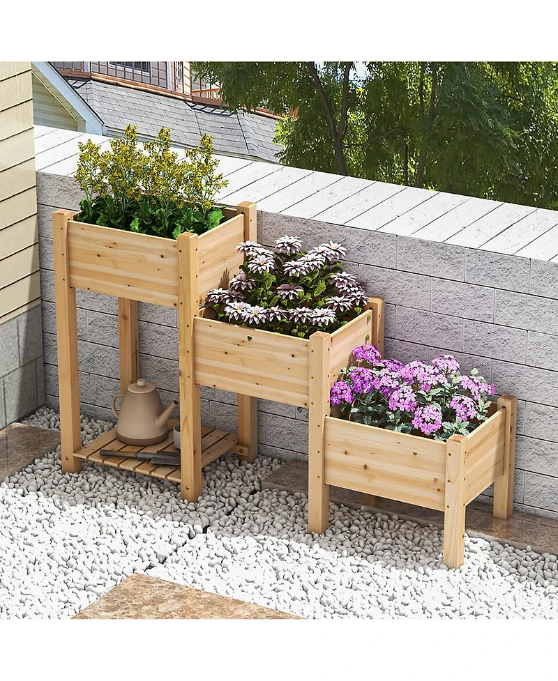 Gymax 3-Tier Wooden Garden Bed Elevated Planter w/ 3 Planter Boxes, Open Storage Shelf