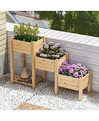 Gymax 3-Tier Wooden Garden Bed Elevated Planter w/ 3 Planter Boxes, Open Storage Shelf