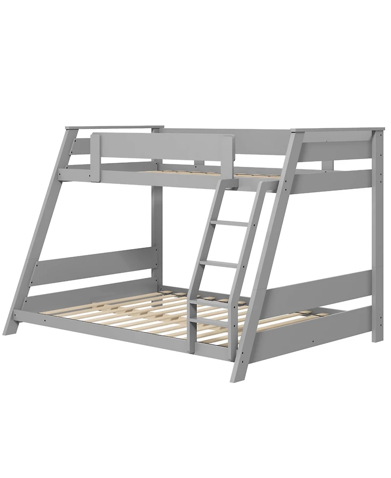 Gymax Twin Over Full Low Bunk Bed Solid Wooden Floor Bunk Bed w/ Reversible Ladder White
