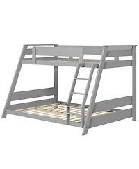 Gymax Twin Over Full Low Bunk Bed Solid Wooden Floor Bunk Bed w/ Reversible Ladder White