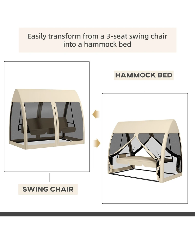 Outsunny 3-Seat Outdoor Swing Chair, Convertible Porch Bed,