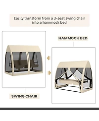 Outsunny 3-Seat Outdoor Swing Chair, Convertible Porch Bed,