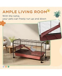 PawHut 48" L Small Animal Cage Rabbit Hutch with Feeder