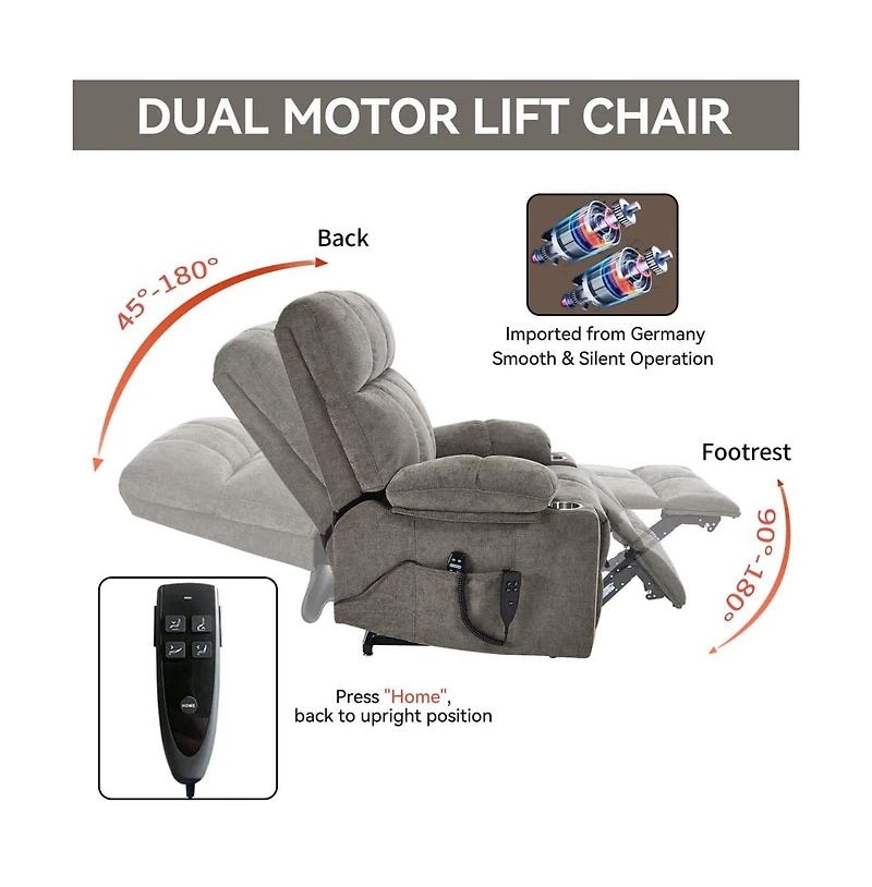 Heavy Duty Power Lift Recliner with Dual Motors, Massage & Heat, Infinite Position Chair Cup Holders-Maison Boucle