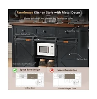 Maison Boucle 53.7" Farmhouse Kitchen Island with Drop Leaf, Power Outlet, Barn Doors & Drawers, Rolling Storage Cart-Maison Boucle