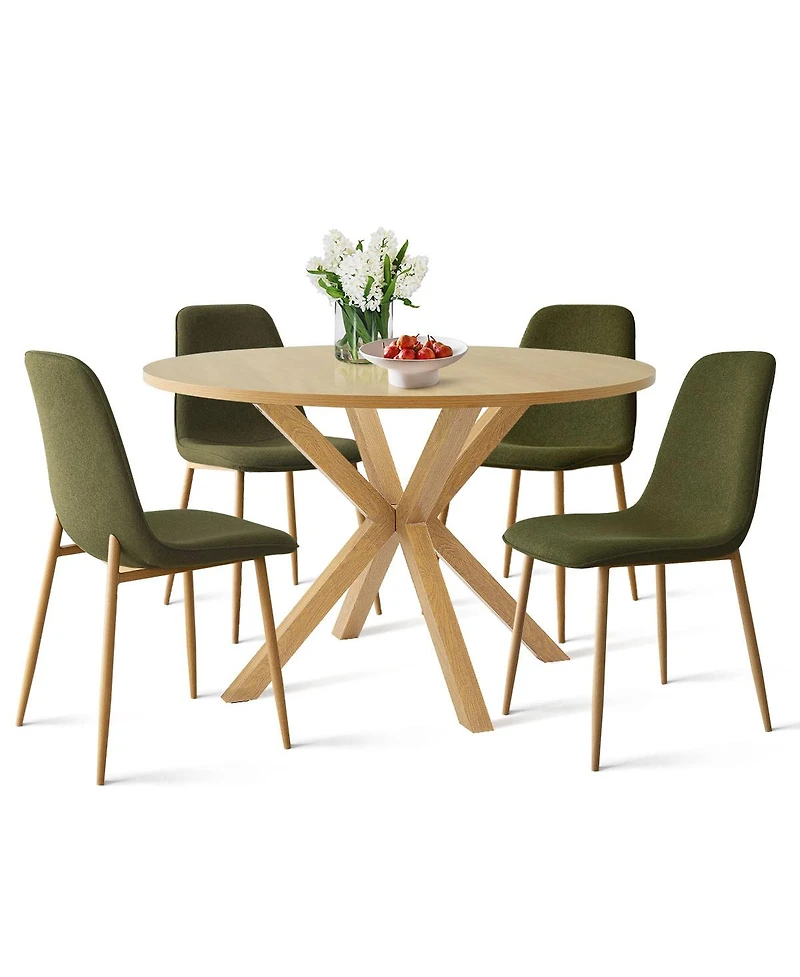 Compact 5-Piece Dining Set with 39.5 Inch Round Table and 4 Green Chairs, Natural Wood Look for Small Kitchens or Apartments-Maison Boucle