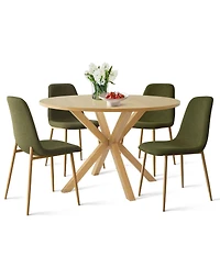 Compact 5-Piece Dining Set with 39.5 Inch Round Table and 4 Green Chairs, Natural Wood Look for Small Kitchens or Apartments-Maison Boucle