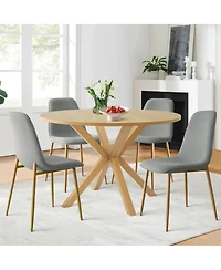 Compact 5-Piece Dining Set with 39.5 Inch Round Table and 4 Chairs, Natural Wood Look for Small Kitchens or Apartments-Maison Boucle