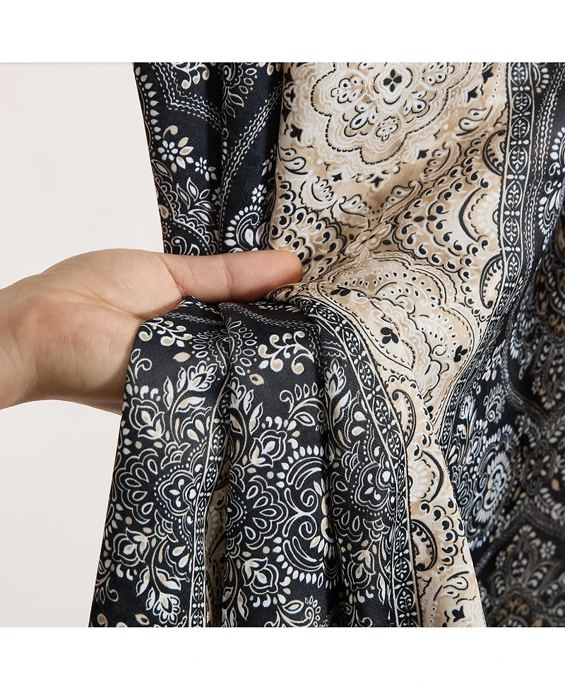 Hlc.me William Boho Damask Striped Patterned Window Back Tab Rod Pocket Curtains Bedroom - Light Blocking Darkening Window Panels