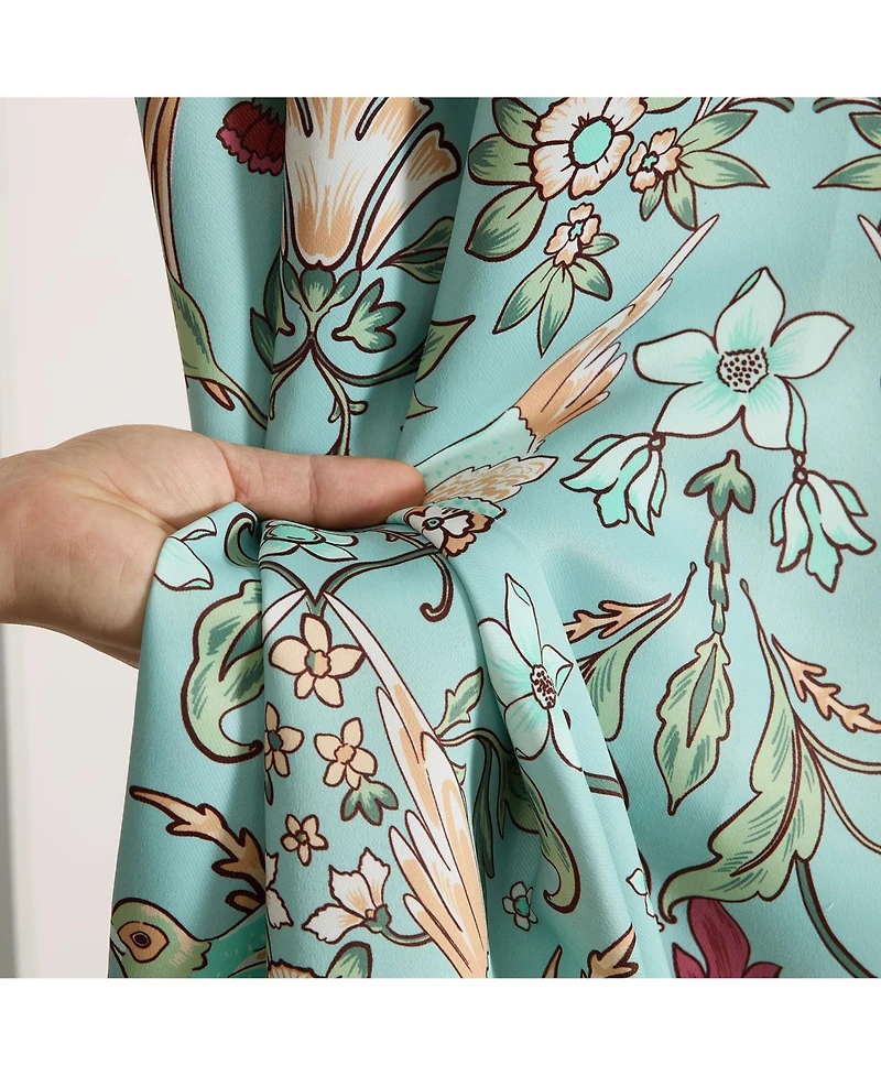 Hlc.me Florence Floral & Birds Patterned Window Back Tab Rod Pocket Curtains Bedroom - Light Blocking Darkening Window Panels