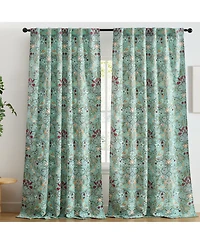 Hlc.me Florence Floral & Birds Patterned Window Back Tab Rod Pocket Curtains Bedroom - Light Blocking Darkening Window Panels