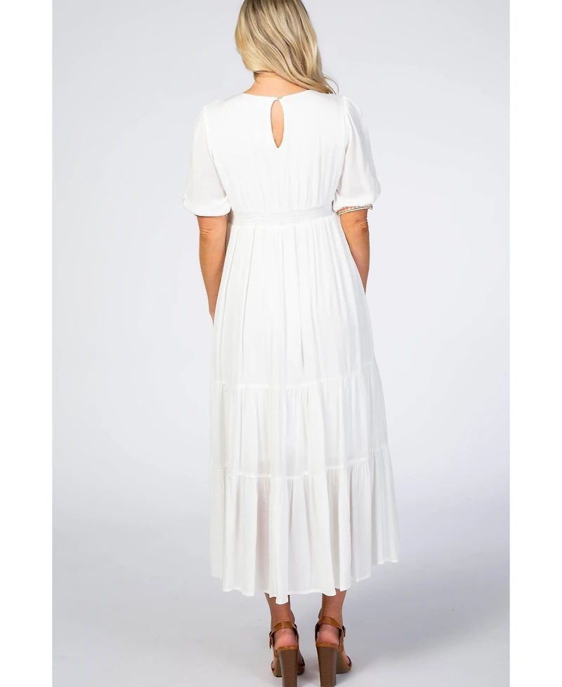 Pinkblush Ivory Floral Embroidered Maternity Midi Dress