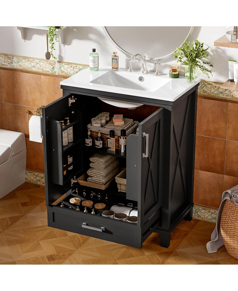 Casainc 24" Bathroom Vanity with Sink, Solid Wood Frame and Mdf, 2 Soft-Close Doors, Drawer Storage Shelves