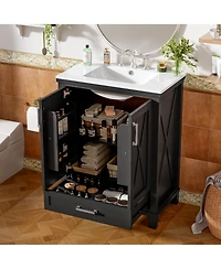 Casainc 24" Bathroom Vanity with Sink, Solid Wood Frame and Mdf, 2 Soft-Close Doors, Drawer Storage Shelves