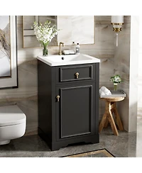 Casainc 20" Bathroom Vanity with Ceramic Sink, Soft-Close Door, Adjustable Shelf and Door-Mounted Storage Rack