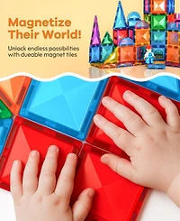 120 Piece Building Magnetic Tiles Clear Diamond Surface Magnetic 3D Blocks Construction Playboards