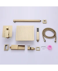 Greenspring Waterfall Spout Single Handle 3-Spray Square High Pressure Tub and Shower Faucet Brushed Nickel (Valve Included)