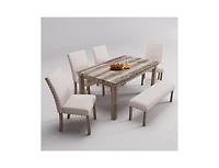 Dining Table Set for 6, 6 Piece Farmhouse Dining Set, Country Style Kitchen Table, 4 Upholstered Chairs & Bench
