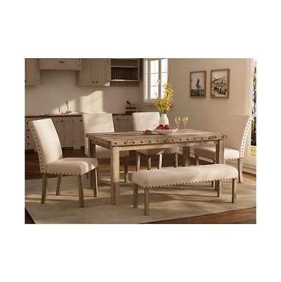Dining Table Set for 6, 6 Piece Farmhouse Dining Set, Country Style Kitchen Table, 4 Upholstered Chairs & Bench