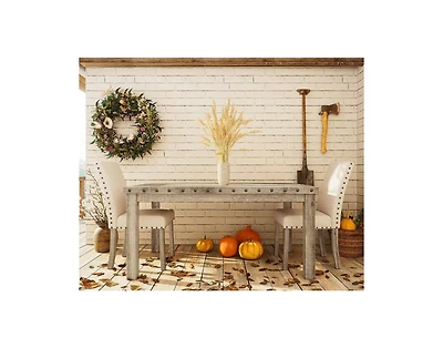 Morden Fort 3-Pieces Rustic Rectangular Wooden Top Dining Table Set with 2 Linen Upholstered Chair