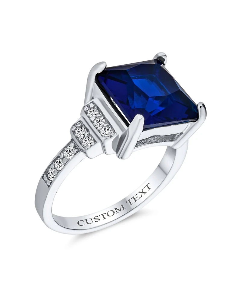 Bling Jewelry Sterling Silver Art Deco Style 5CTW Blue Princess Cut Cz Statement Ring with Stepped Side Stones