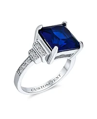 Bling Jewelry Sterling Silver Art Deco Style 5CTW Blue Princess Cut Cz Statement Ring with Stepped Side Stones