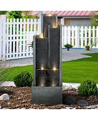 SunJet 5-Tier Modern Water Fountain, Indoor/Outdoor Resin Water Fountains with Soothing Water Sounds & Warm Led Light, Perfect for Garden, Patio, Home
