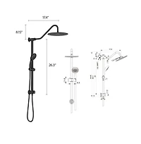 Rainsken 10 Inch Shower System with 5 Function Rain Hand Shower, 26.3" Slide Bar Shower Head Combo, Matte Black