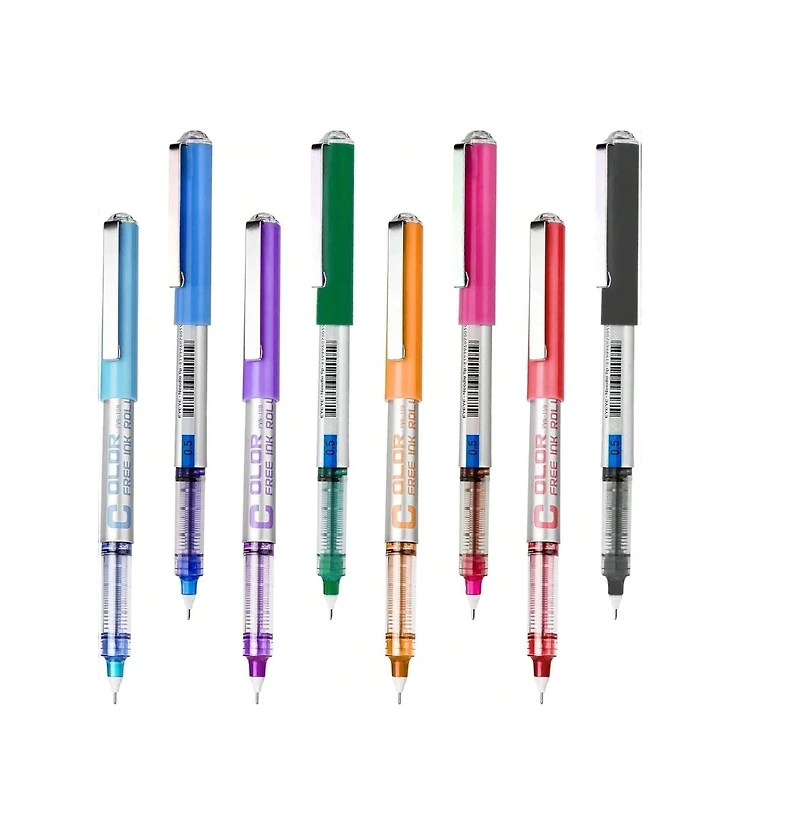 Htutwoo Rollerball Pens 0.5mm, 8 Assorted Colors Extra Fine Point Pen Quick Dry, Liquid Ink Pens Fine Point Smooth Writing Pen For Journaling, Note Ta
