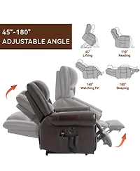 Clihome Power Lift Recliner Chair Heat Massage Dual Motor Infinite Position Up to 350 Lbs Genuine Leather Heavy Duty Motion Mechanism with Usb Ports B