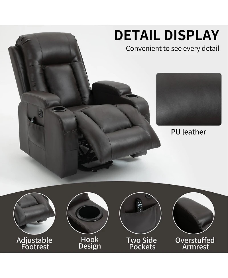 Clihome Infinite Position Up to 350 Lbs Power Lift Recliner Chair for Elderly Heavy Duty Motion Mechanism with 8 Point Vibration Massage and Lumbar He