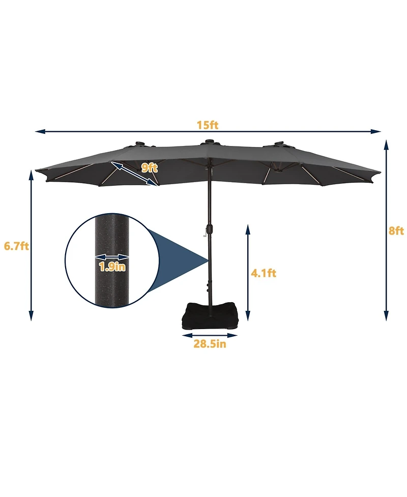15 ft. Outdoor Rectangular Crank Market Umbrella Patio