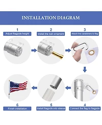 Yescom Ez Go 20ft Eagle Topper Telescopic Flag Pole Kit Solar Light Outside 3x5' Us Flag Ball Top, Silver