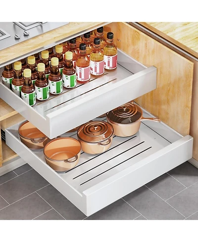 Kitstorack Pull out Cabinet Organizer, 21"Deep, 11.8"Wide Full-Extension Heavy Duty Slide out Drawers with Nano Adhesive, Roll Out Shelves S