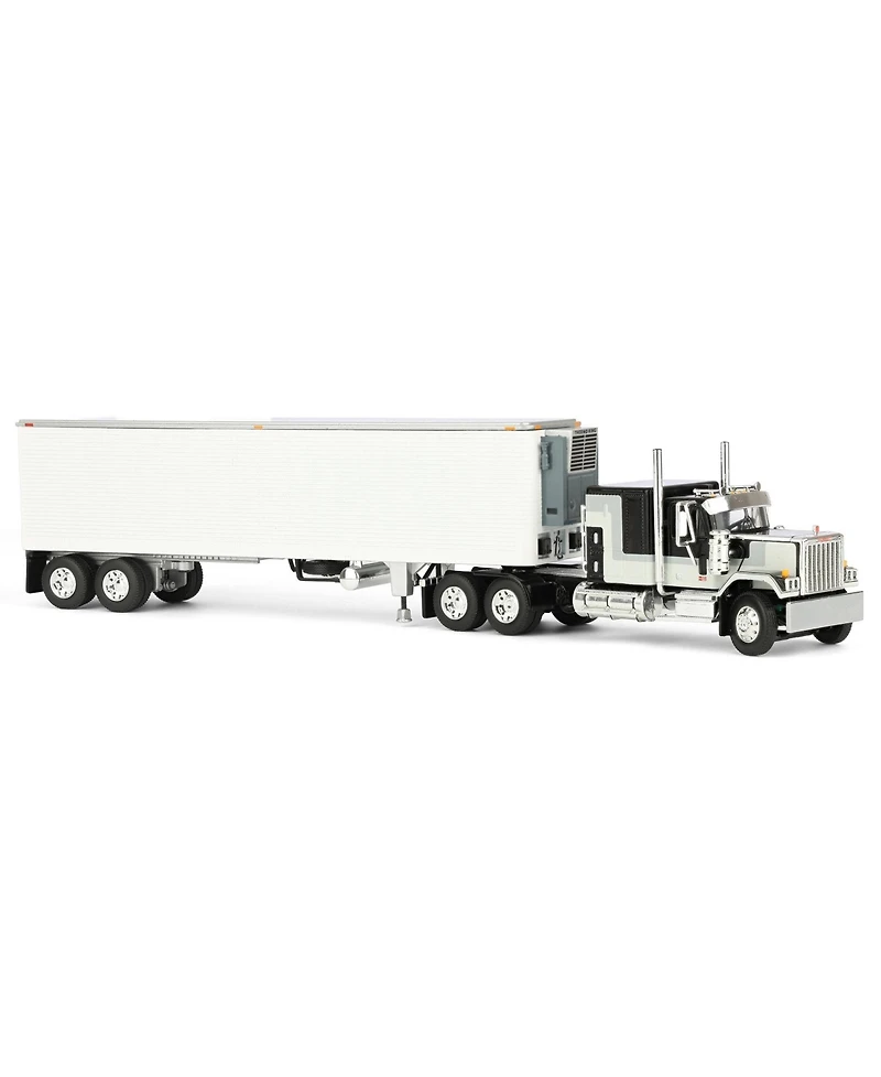 First Gear Dcp 1/64 Black Gmc General with 60in Flattop Sleeper & 40ft Vintage Reefer Trailer 60-1923