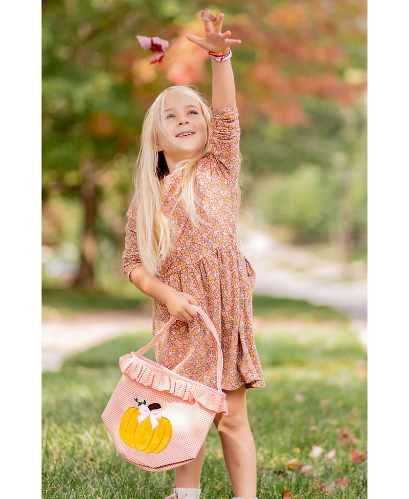 Bits & Bows Girls Ruffled Bow Halloween Pumpkin Tote in Orange