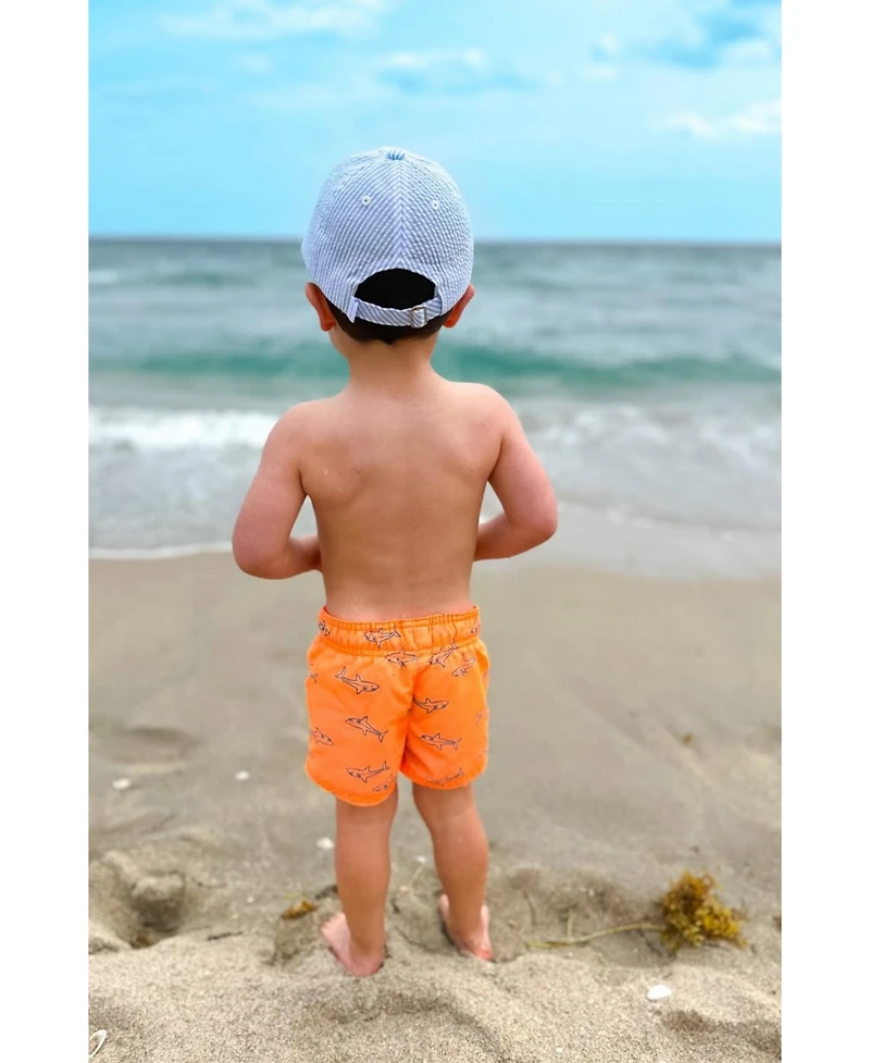 Bits & Bows Seersucker Sailboat Baseball Hat Blue