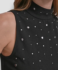 Dkny Women's Studded Mock Neck Top