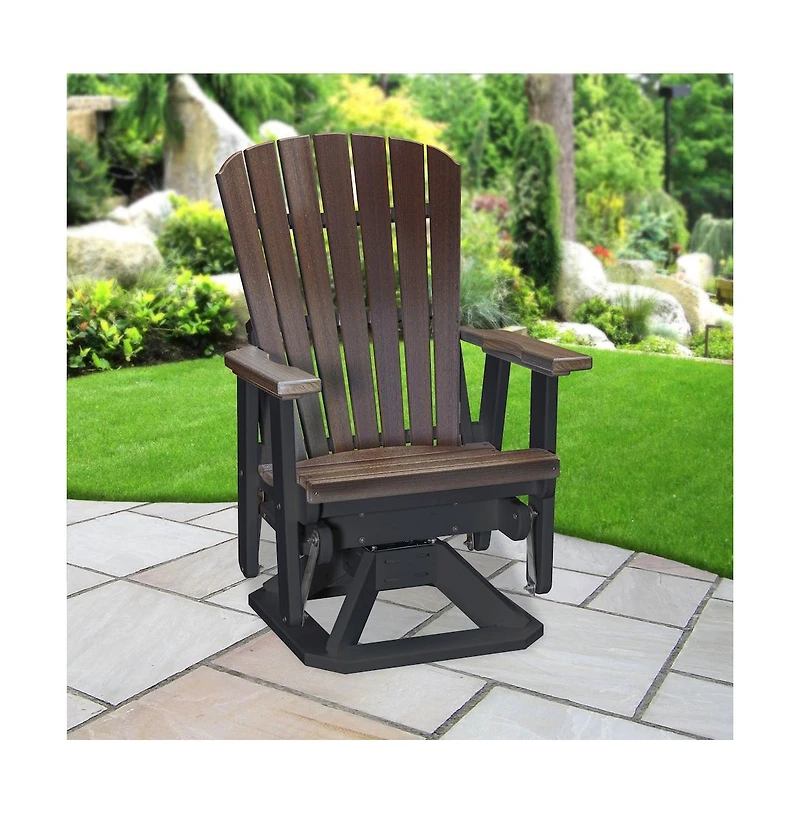 American Furniture Classics Fan Back Swivel Glider in Brazilian Walnut on a Black Base